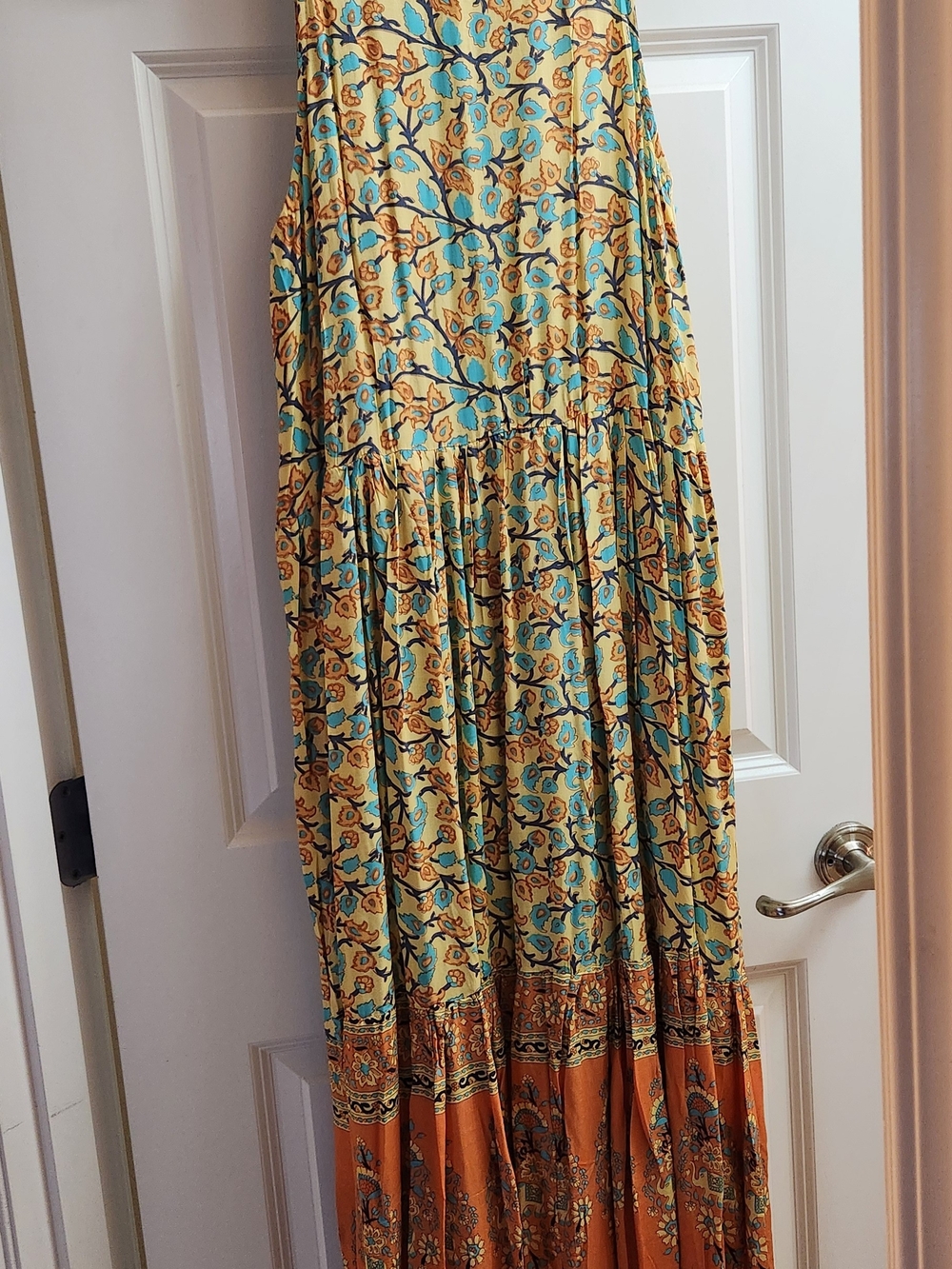 Sleeveless Floral Maxi Dress in Teal and Rust - Picture 9 of 14